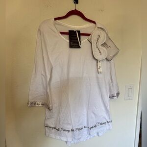 NEW Faceplant Dreams Sleepshirt Mask Set Kiss Me Goodnight White Cotton S/M NWT